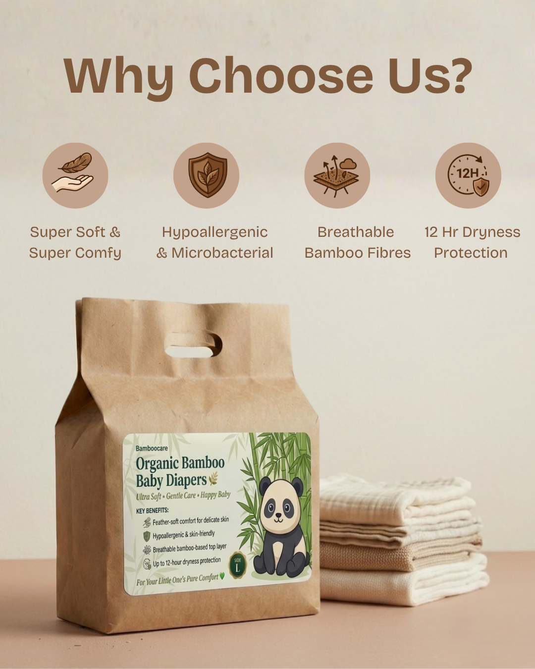 BambooCare's Organic Bamboo Baby Diapers (25 pcs in a pack)